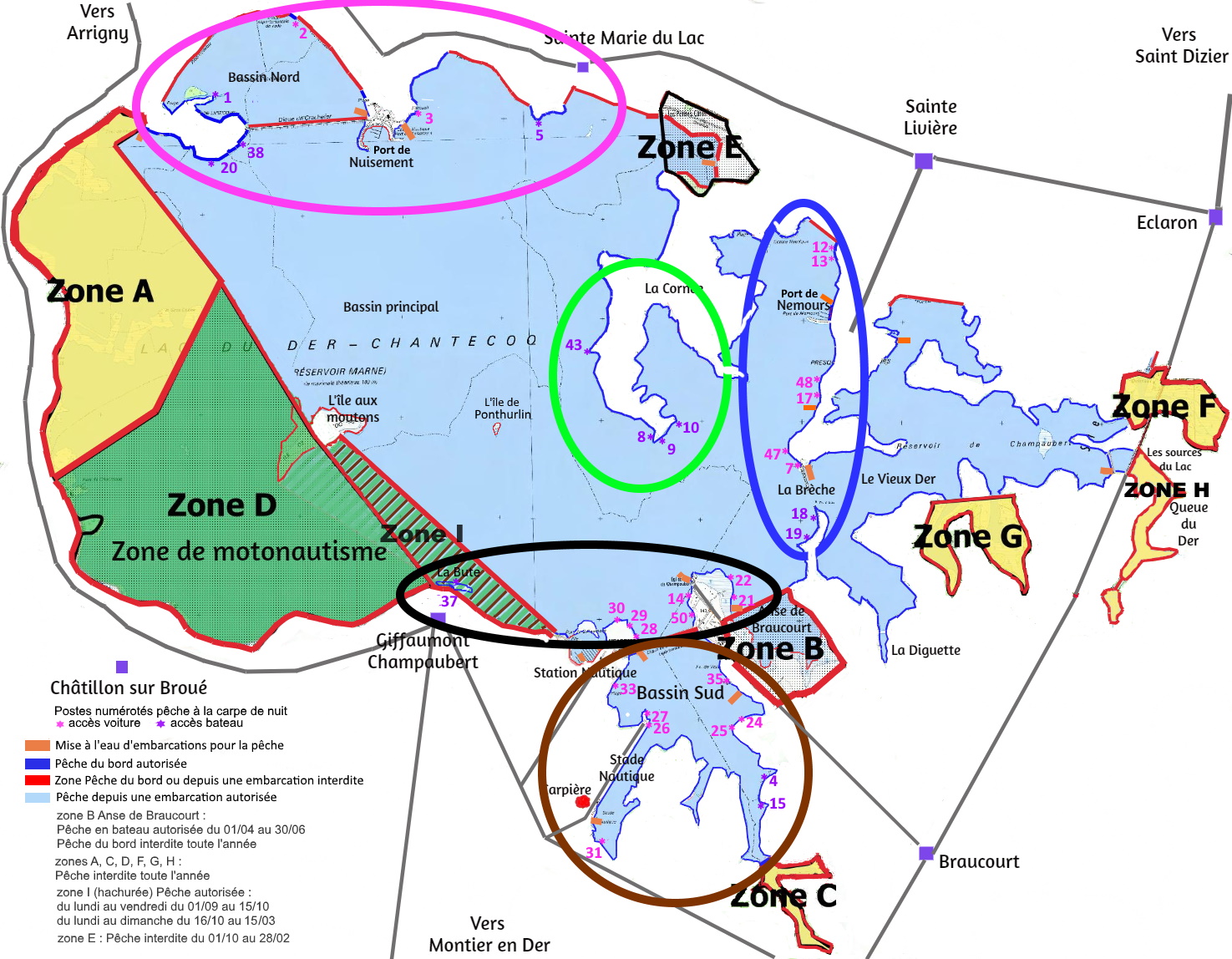 Carte des postes 2020 @ Pêche au lac du Der